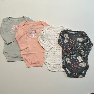 0-3M Koala Baby Baby Girls 4 Pack Long Sleeve Bodysuits